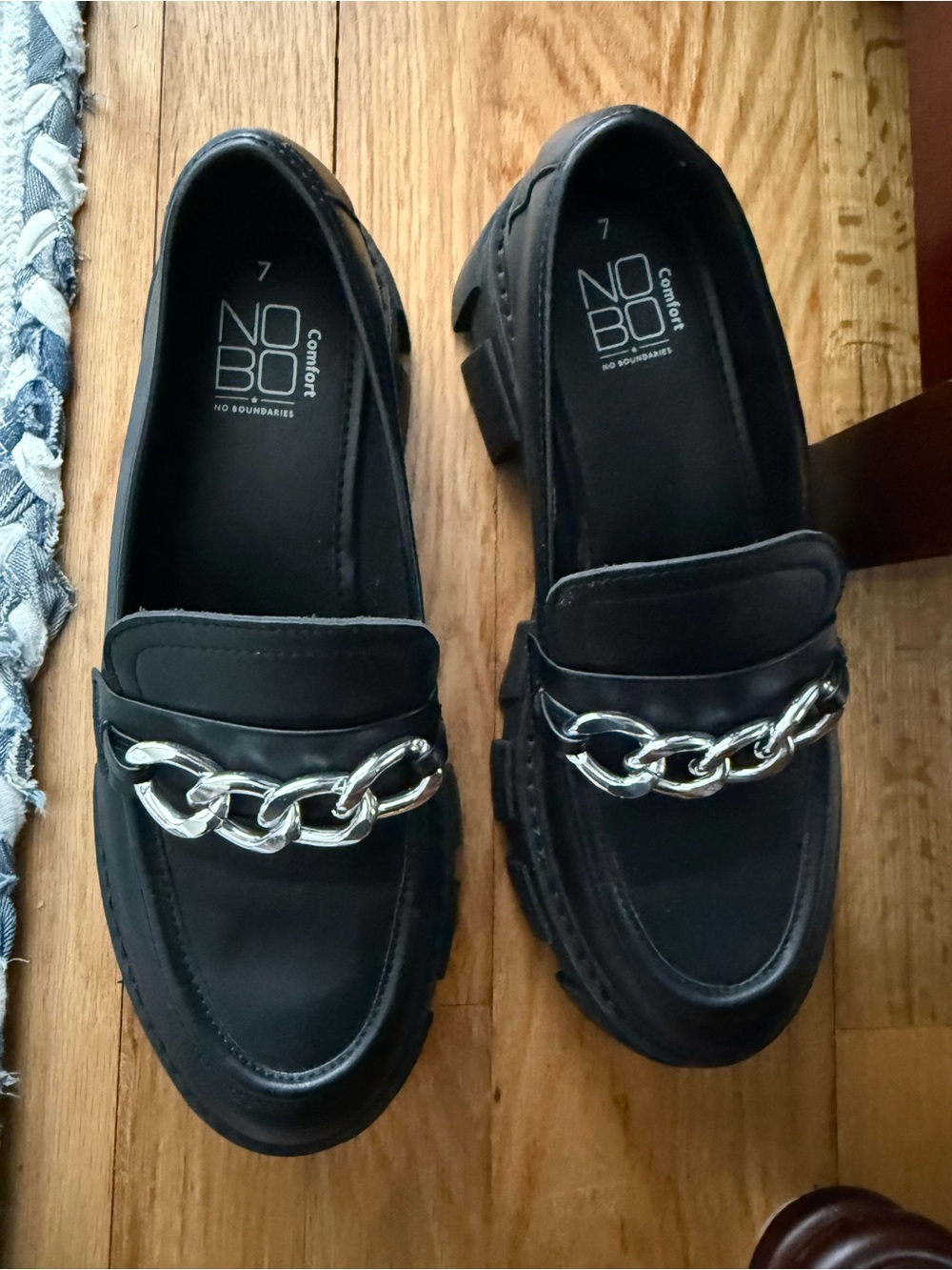 NOBO Black Loafers with Silver Chain Accent